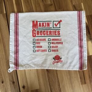 Camellia Makin' Groceries Kitchen Tea Towel 100% Cotton White Red